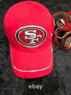 SAN FRANCISCO 49ers RED WOMEN'S HAT HAND JEWELED USING SWAROVSKI CRYSTAL FOR