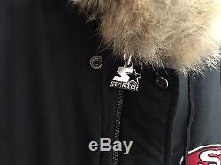SF San Francisco 49ers Hooded STARTER Parka Jacket VINTAGE Sz L Coyote Fur