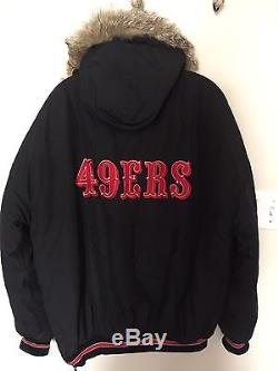 SF San Francisco 49ers Hooded STARTER Parka Jacket VINTAGE Sz L Coyote Fur