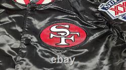 STARTER San Francisco 49ers SATIN BLACK Bomber Jacket Large Super Bowl patch