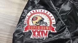 STARTER San Francisco 49ers SATIN BLACK Bomber Jacket Sz Medium Super Bowl patch
