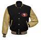 San Francisco 49ers Black Letterman Varsity Jacket with Leather Sleeves