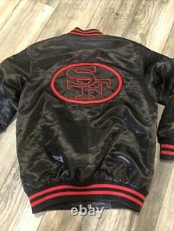 San Francisco 49ers Black Satin Starter Jacket Men's Medium Big Shield
