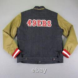 San Francisco 49ers Jacket Mens Large Levis Blue Denim Gold Satin NFL Football ^