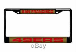 San Francisco 49ers Laser Cut Black Chrome Metal License Plate Frame