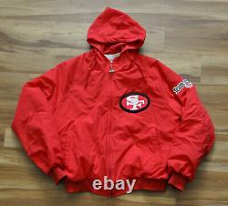 San Francisco 49ers Niners Red Chalkline Hooded Jacket Vintage Men NFL Large
