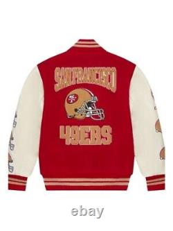 San Francisco 49ers OVO Varsity Jacket Leather Sleeves Letterman Style Jacket