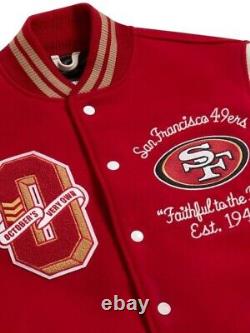 San Francisco 49ers OVO Varsity Jacket Leather Sleeves Letterman Style Jacket
