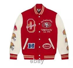 San Francisco 49ers OVO Varsity Jacket Leather Sleeves Letterman Style Unisex