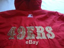 San Francisco 49ers Red & Gold Hooded STARTER Puffy Jacket VINTAGE XL Hat Mint