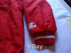 San Francisco 49ers Red & Gold Hooded STARTER Puffy Jacket VINTAGE XL Hat Mint