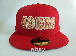 San Francisco 49ers Saloon Script New Era 59FIFTY Fitted Cap sz 8 hat rare vtg