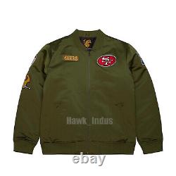 San Francisco 49ers Satin Olive Green Bomber Varsity Jacket Embroidery Patches