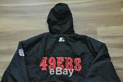 San Francisco 49ers Starter Heavy Parka Jacket Quilted Lining Hood Men Black M