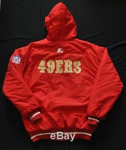 San Francisco 49ers Starter Heavy Parka Jacket Quilted Lining Hooded Red Mens M