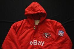 San Francisco 49ers Starter Heavy Parka Jacket Quilted Lining Hooded Red Mens M
