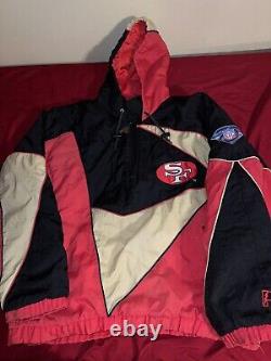 San Francisco 49ers Vintage Pro Player NFL Hooded Pullover Jacket Men Size Large