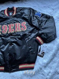 Starter Black Label San Francisco 49ers Logo Black Red Snap Satin Jacket Size M