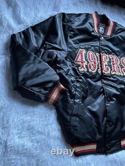 Starter Black Label San Francisco 49ers Logo Black Red Snap Satin Jacket Size M