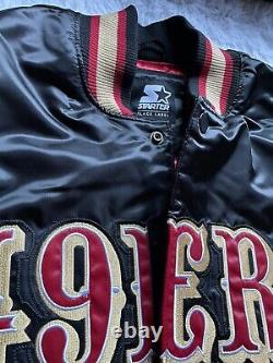 Starter Black Label San Francisco 49ers Logo Black Red Snap Satin Jacket Size M