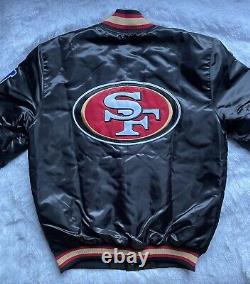 Starter Black Label San Francisco 49ers Logo Black Red Snap Satin Jacket Size M