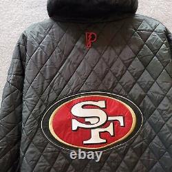 VINTAGE San Francisco 49ers Men Jacket Large Black Reversible Hooded Pro Player