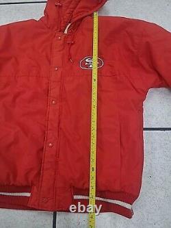 VTG 90s NFL SAN FRANCISCO 49ERS PUFFER JACKET HOODIE STARTER RED SIZE L