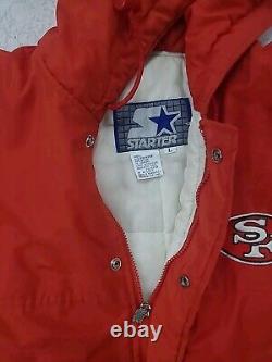 VTG 90s NFL SAN FRANCISCO 49ERS PUFFER JACKET HOODIE STARTER RED SIZE L