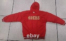 VTG 90s NFL SAN FRANCISCO 49ERS PUFFER JACKET HOODIE STARTER RED SIZE L