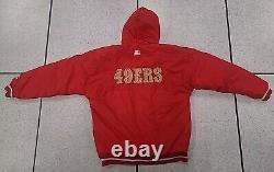 VTG 90s NFL SAN FRANCISCO 49ERS PUFFER JACKET HOODIE STARTER RED SIZE L