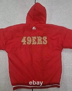 VTG 90s NFL SAN FRANCISCO 49ERS PUFFER JACKET HOODIE STARTER RED SIZE L