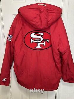 VTG 90s NFL SAN FRANCISCO 49ERS PUFFER JACKET HOODIE STARTER RED SIZE M