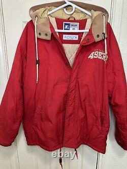 VTG 90s NFL SAN FRANCISCO 49ERS PUFFER JACKET HOODIE STARTER RED SIZE M