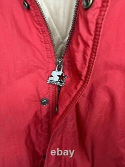 VTG 90s NFL SAN FRANCISCO 49ERS PUFFER JACKET HOODIE STARTER RED SIZE M