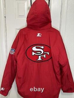 VTG 90s NFL SAN FRANCISCO 49ERS PUFFER JACKET HOODIE STARTER RED SIZE M