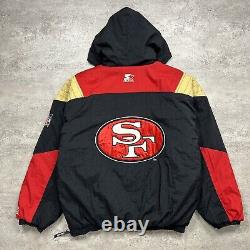 VTG 90s NFL SAN FRANCISCO 49ERS STARTER PUFFER JACKET PULLOVER HOODIE SIZE XL