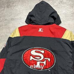 VTG 90s NFL SAN FRANCISCO 49ERS STARTER PUFFER JACKET PULLOVER HOODIE SIZE XL