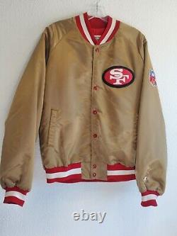 VTG 90s San Francisco 49ers Chalk Line Satin Jacket Gold Football NFL Size Large