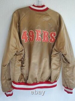 VTG 90s San Francisco 49ers Chalk Line Satin Jacket Gold Football NFL Size Large