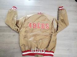 VTG 90s San Francisco 49ers Chalk Line Satin Jacket Gold Football NFL Size Large