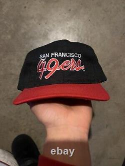 VTG 90s San Francisco 49ers Script Snapback hat Black YOUNGAN