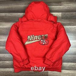 VTG San Francisco 49ers Chalk Line Goose Down Hooded Puffer Jacket Sz Large