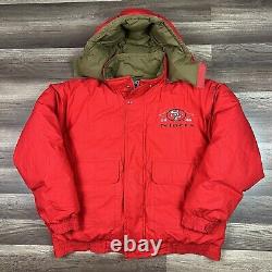 VTG San Francisco 49ers Chalk Line Goose Down Hooded Puffer Jacket Sz Large