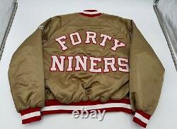 VTG San Francisco 49ers Chalk Line Satin Bomber Jacket XL Back Spell Out Gold