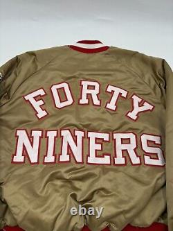 VTG San Francisco 49ers Chalk Line Satin Bomber Jacket XL Back Spell Out Gold