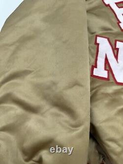 VTG San Francisco 49ers Chalk Line Satin Bomber Jacket XL Back Spell Out Gold