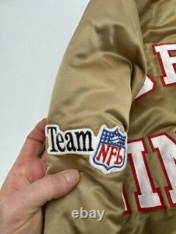 VTG San Francisco 49ers Chalk Line Satin Bomber Jacket XL Back Spell Out Gold