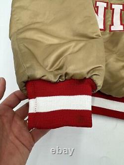 VTG San Francisco 49ers Chalk Line Satin Bomber Jacket XL Back Spell Out Gold