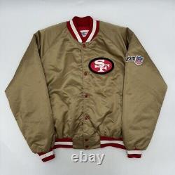 VTG San Francisco 49ers Chalk Line Satin Bomber Jacket XL Back Spell Out Gold