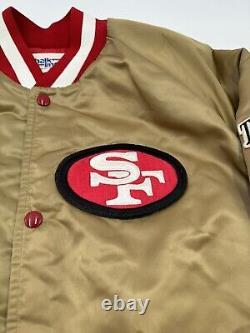 VTG San Francisco 49ers Chalk Line Satin Bomber Jacket XL Back Spell Out Gold